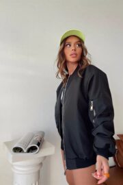 Jet Black Oversize Puffer Bomber Mont - Görsel 2