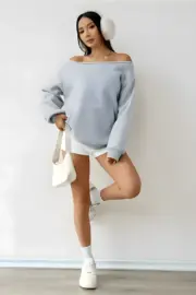 Ash Grey Madonna Collar Kangaroo Oversize Sweatshirt