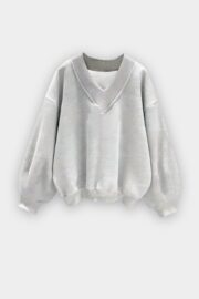 Ash Grey V-Neck Carbon Soft Oversize Sweatshirt