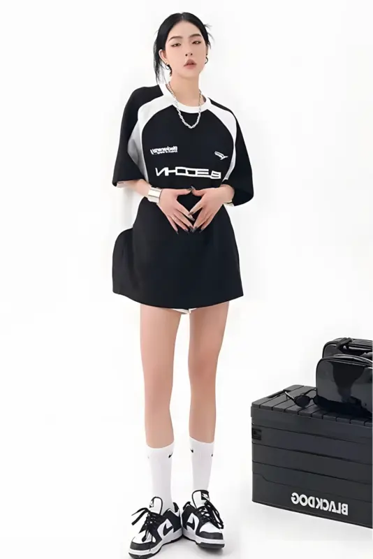 Black Energy Y2K Racer Stripe Oversize T-Shirt
