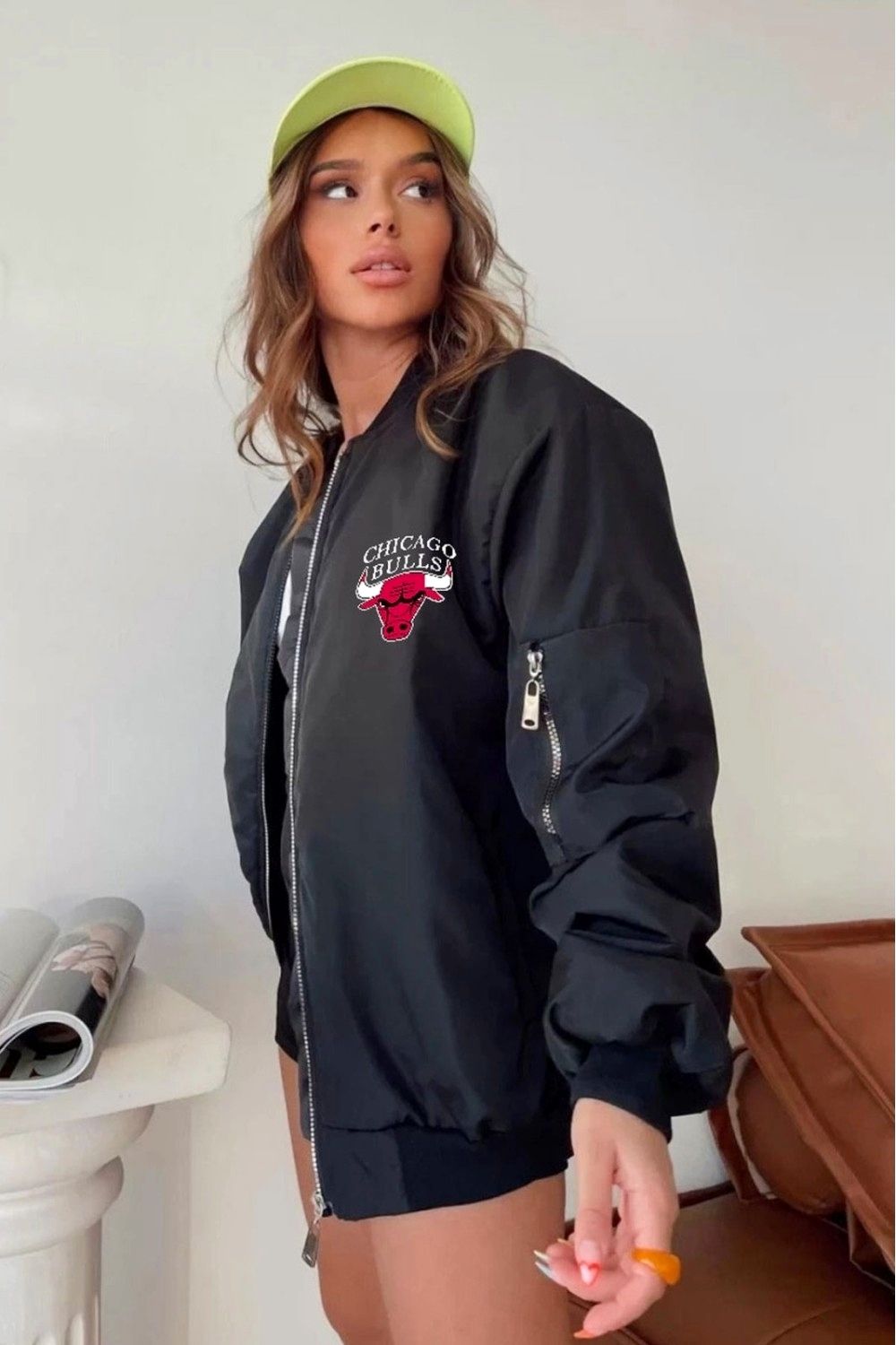 Chicago Bulls Nakışlı Oversize Puffer Bomber Mont