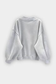 Comfort In Paris Ash Grey V-Neck Oversize Sweatshirt