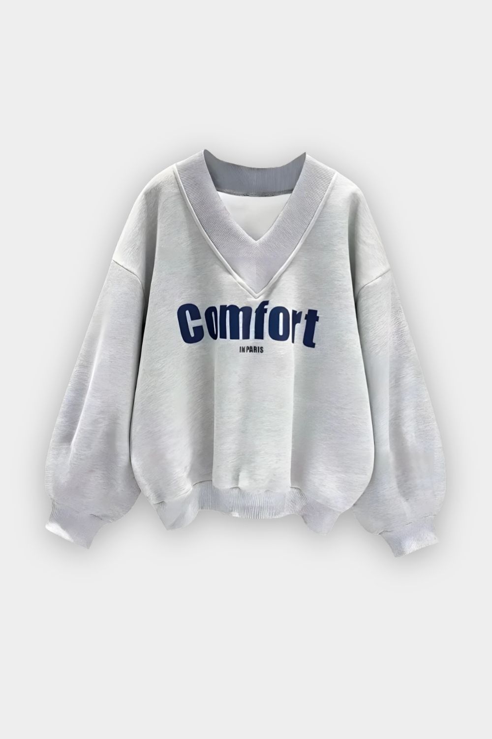 Comfort In Paris Ash Grey V-Neck Oversize Sweatshirt