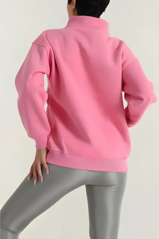 Comfort In Paris Candy Pink Half-Zip Oversize Sweatshirt