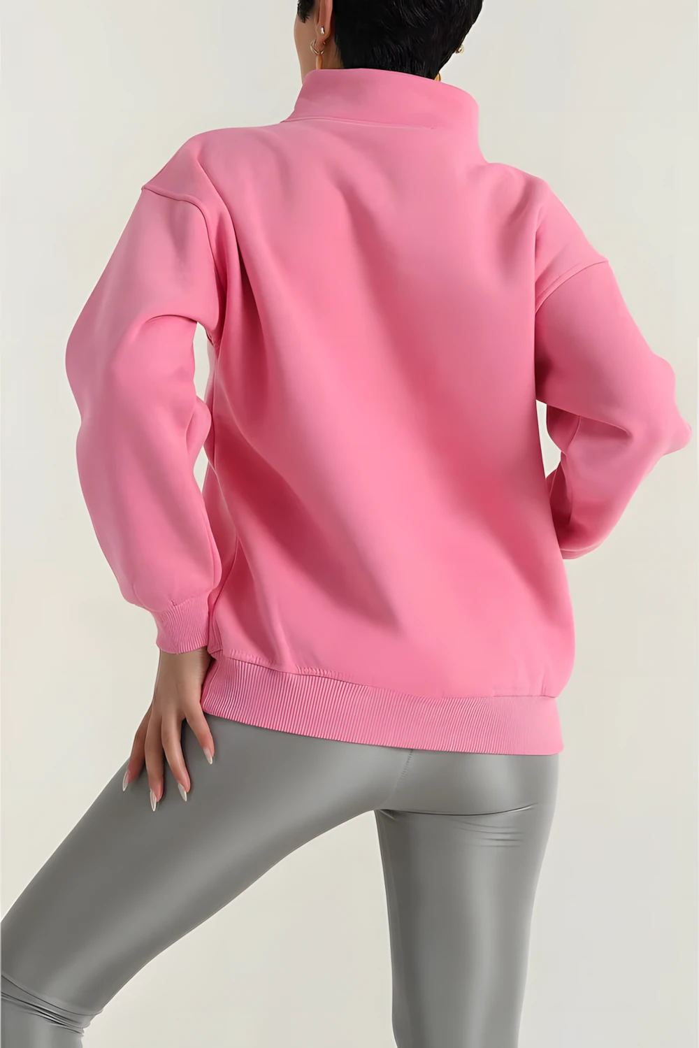Comfort In Paris Candy Pink Half-Zip Oversize Sweatshirt