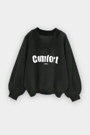 Comfort In Paris Jet Black V-Neck Oversize Sweatshirt