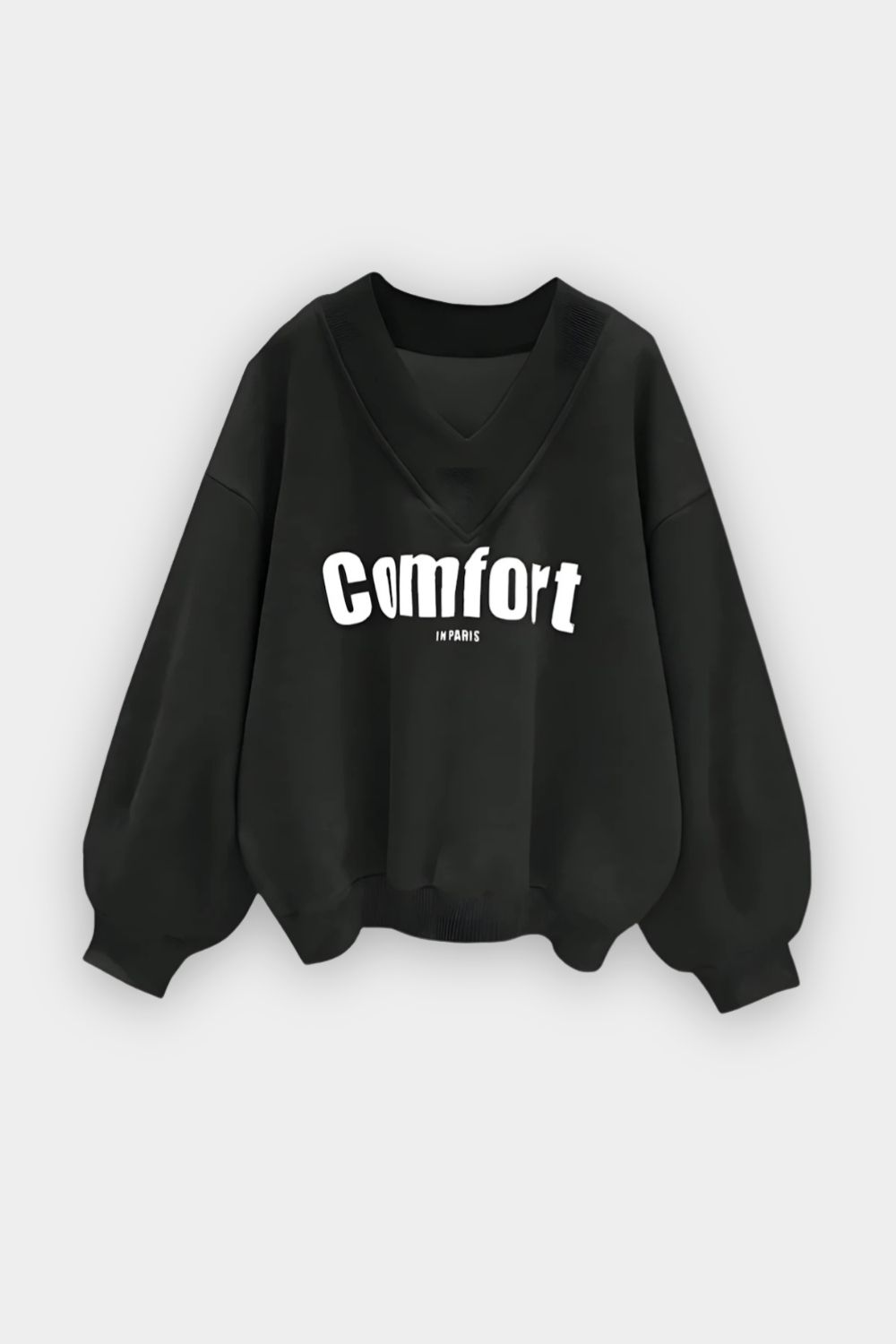 Comfort In Paris Jet Black V-Neck Oversize Sweatshirt