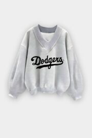 Dodgers Ash Grey V-Neck Oversize Sweatshirt