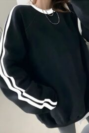 Jet Black Side Stripe Oversize Sweatshirt