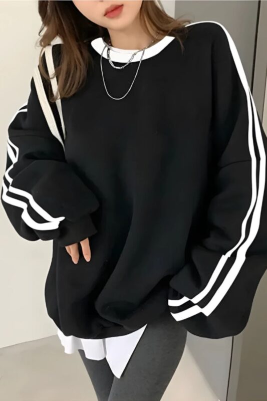Jet Black Side Stripe Oversize Sweatshirt