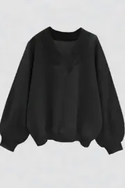 Jet Black V-Neck Carbon Soft Oversize Sweatshirt