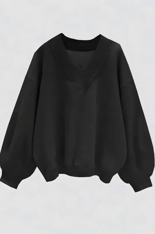 Jet Black V-Neck Carbon Soft Oversize Sweatshirt