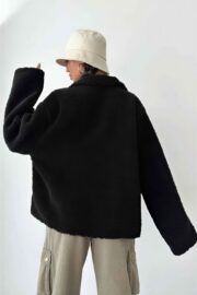 Oversize Kuzu Tüyü Mont - Siyah