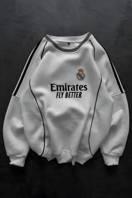 Pure White 'Fly Better' Bloke Core Piping Detail Oversize Sweatshirt