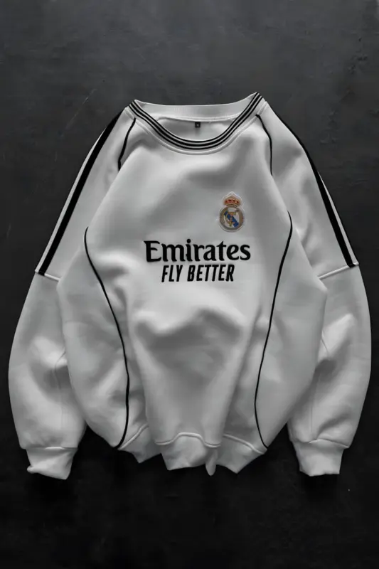 Pure White 'Fly Better' Bloke Core Piping Detail Oversize Sweatshirt