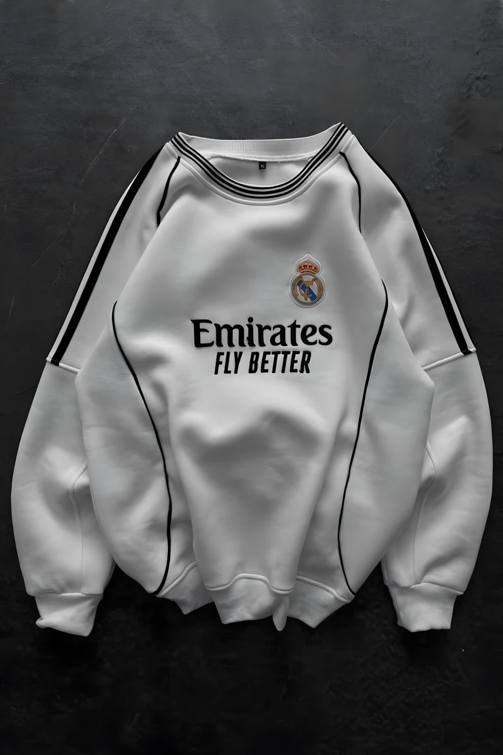 Pure White 'Fly Better' Bloke Core Piping Detail Oversize Sweatshirt