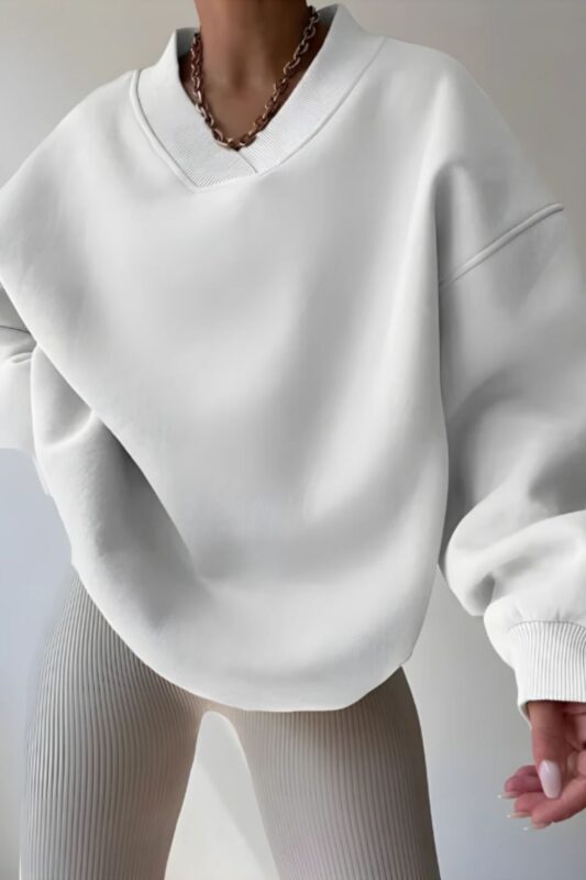 Pure White V-Neck Oversize Sweatshirt