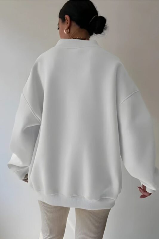 Pure White V-Neck Oversize Sweatshirt