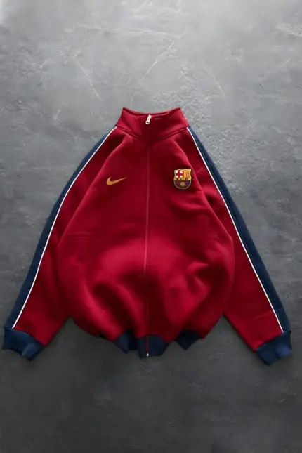 Retro Bordeaux Fleece-Lined Oversize Track Jacket