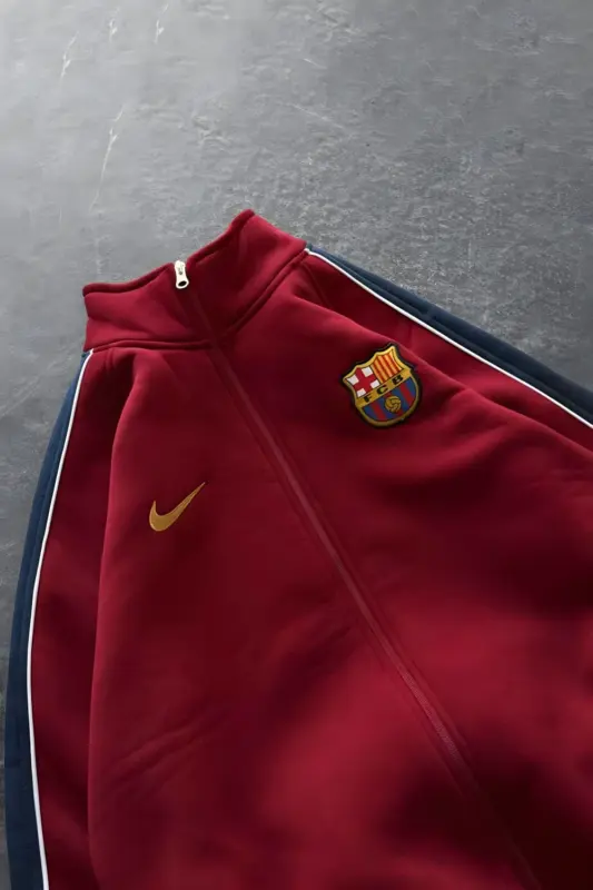 Retro Bordeaux Fleece-Lined Oversize Track Jacket