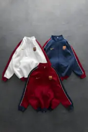 Retro Navy Blue Oversize Fleece Track Jacket