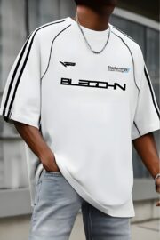 White Energy Y2K Racer Stripe Oversize T-Shirt