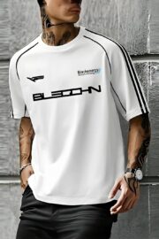 White Energy Y2K Racer Stripe Oversize T-Shirt