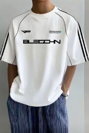 White Energy Y2K Racer Stripe Oversize T-Shirt
