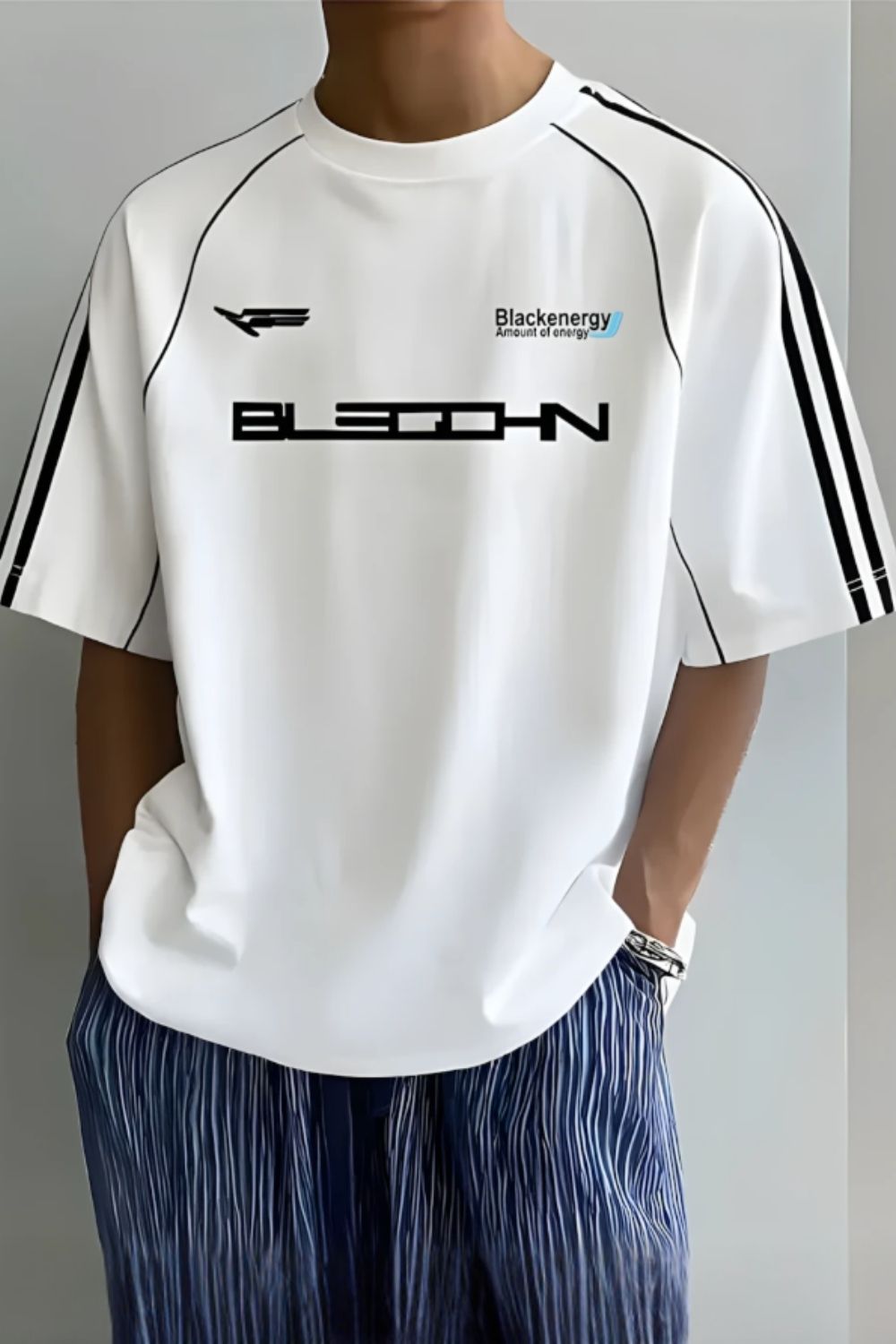 White Energy Y2K Racer Stripe Oversize T-Shirt