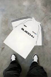 White Energy Y2K Racer Stripe Oversize T-Shirt